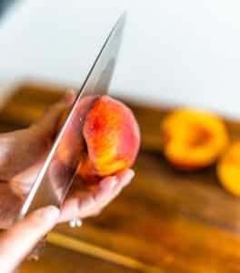 cutting a peach