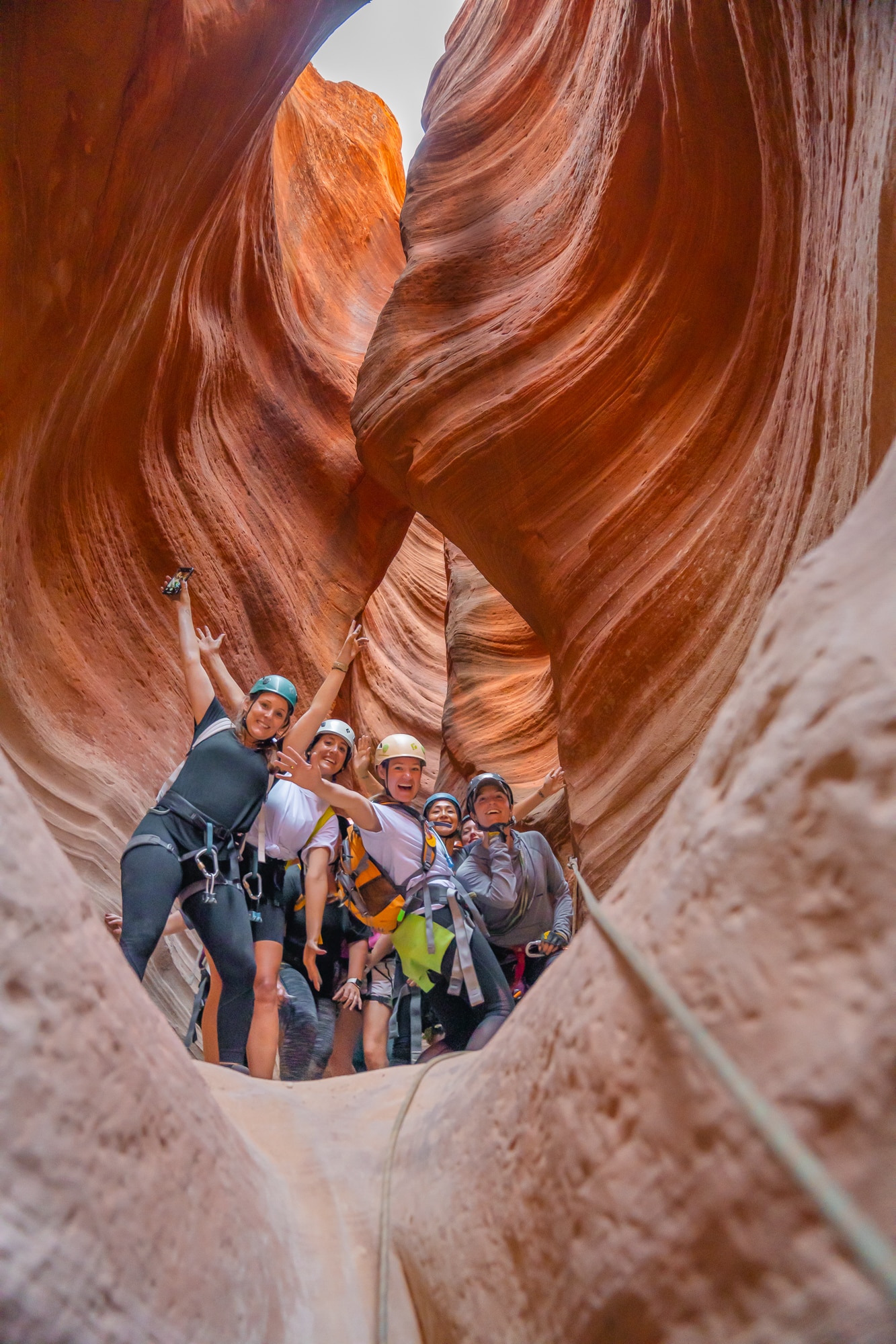 group of women canyoneering in zion national park