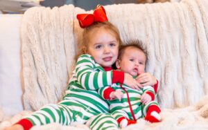 Nora and lily in christmas PJs