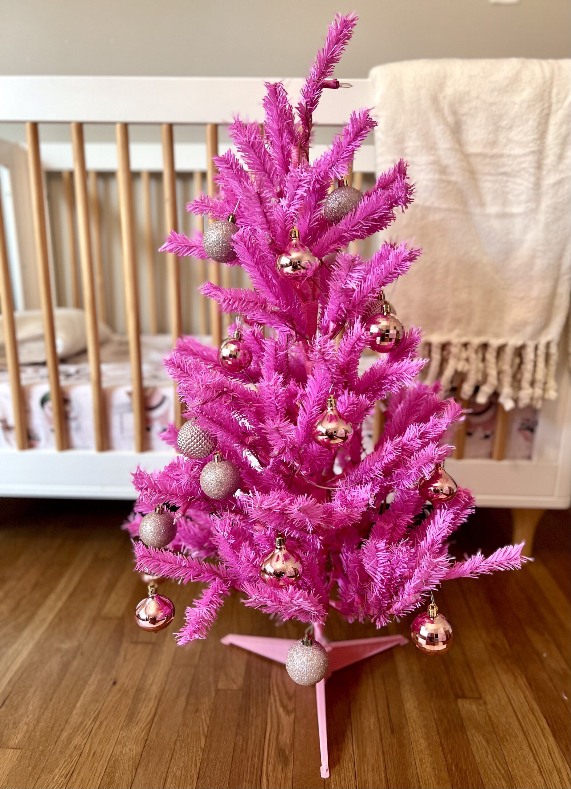 pink crhistmas tree holiday cheer